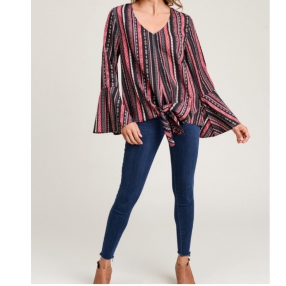 Posh Tie front top with bell sleeves
